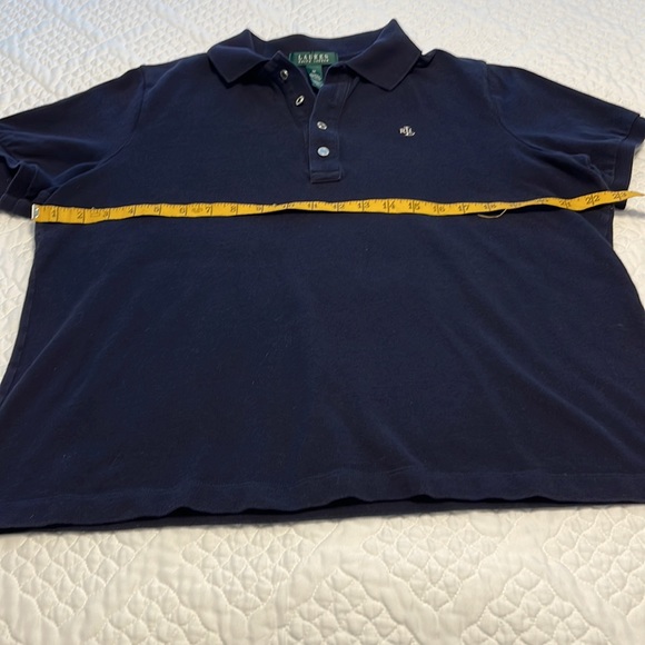 Lauren by Ralph Lauren navy blue shirt with silver buttons, embroidered RLL logo - Picture 3 of 6